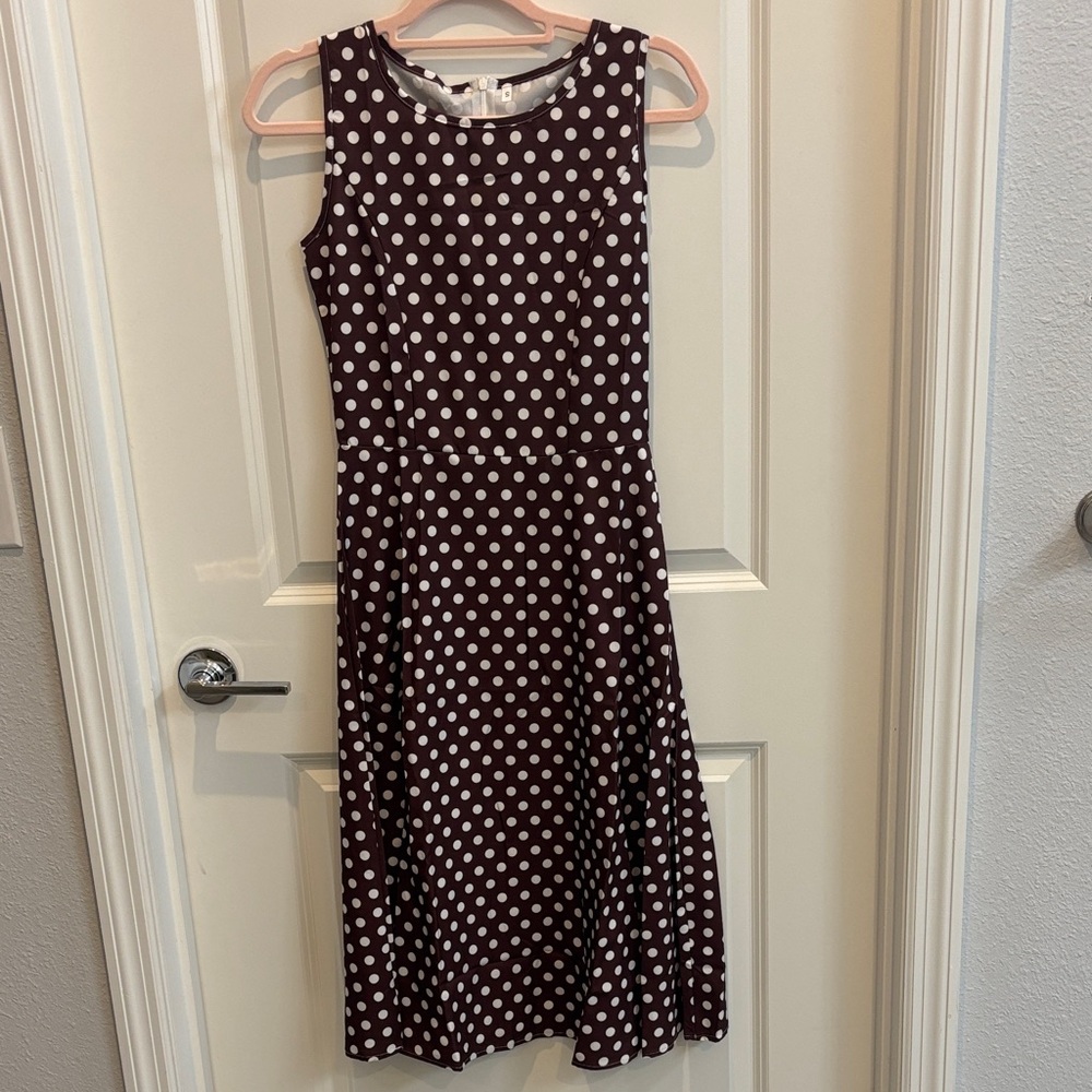 Pretty Woman Brown Polka Dot  Polo Style Sleeveless Dress